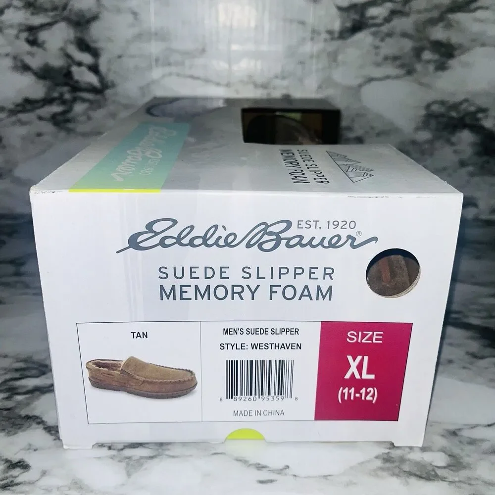 Eddie Bauer Men's Suede Slippers Memory Foam Brown XL 11-12 New